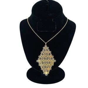 Vintage Sarah Cov Coventry Gold Chain Metal Diamond Pendant Drop Necklace